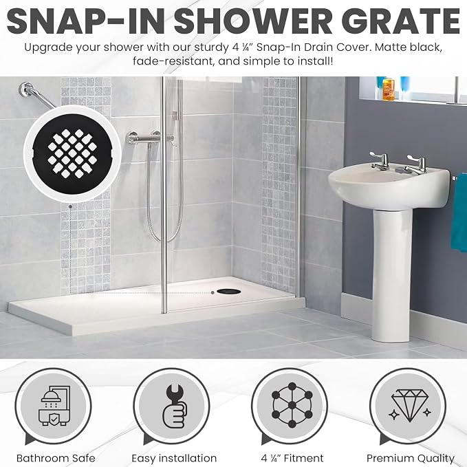 4 ¼” Matte Black Snap-in Shower Drain Cover - Image 4