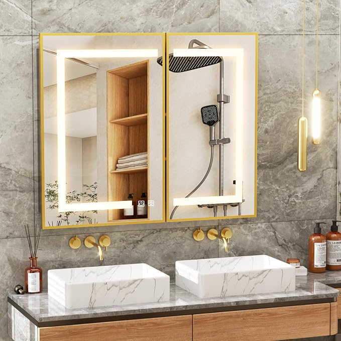 APRILSOUL 36X30 Inch Gold Bathroom Medicine Cabinet - Image 7