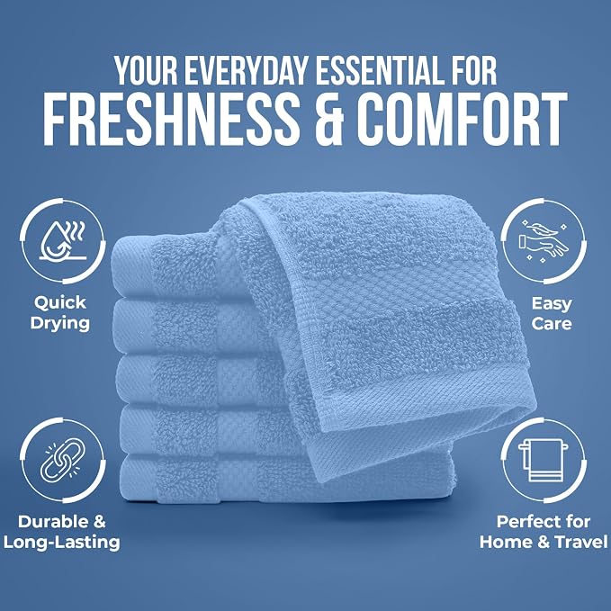 DAN RIVER 12-Pack Premium 100% Cotton Medium Blue Face Towels – Reusable Face - Image 7