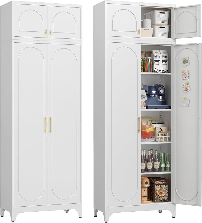 90" Metal Kitchen Pantry Cabinet, Freestanding Kitchen Storage Cabinet - Image 9