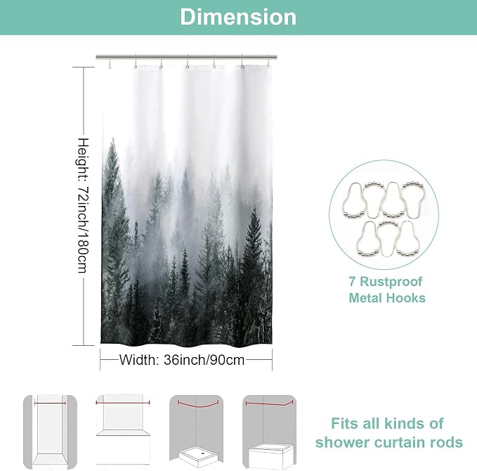 ORTIGIA 36x72 Misty Forest Stall Shower Curtain - Image 2