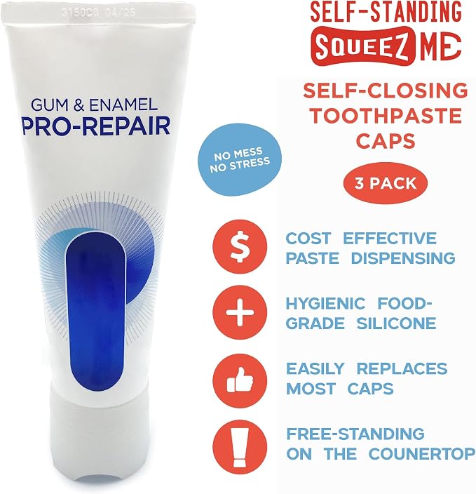 Chrome Cherry SqueezMe Self-Closing Toothpaste Caps, Silicone Lid - Image 2