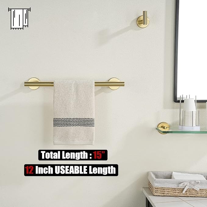 JQK Bathroom Towel Bar, 15 Inch 304 Stainless Steel Thicken 0.8mm Towel Rack - Image 3