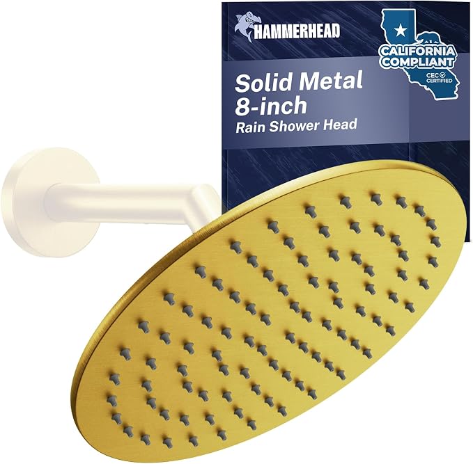 HammerHead Showers Solid Metal Round 8 Inch Rainfall Shower Head, High Flow by HammerHeadShowers