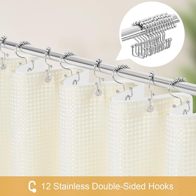 3 in 1 Stall Half Size Cream Shower Curtain Set-36 W x 72 H, Ivory Waffle - Image 3