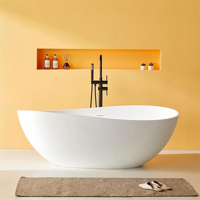 Abruzzo 63" Matte White Freestanding Solid Surface Bathtub by ABRUZZO