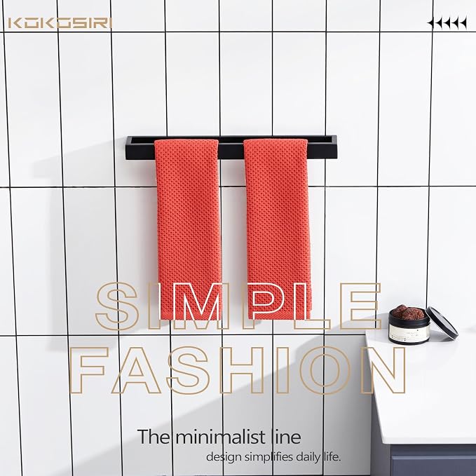 KOKOSIRI Towel Bar Matte Black Bath Towel Holder 16-Inch Kitchen Rack Stainless - Image 3
