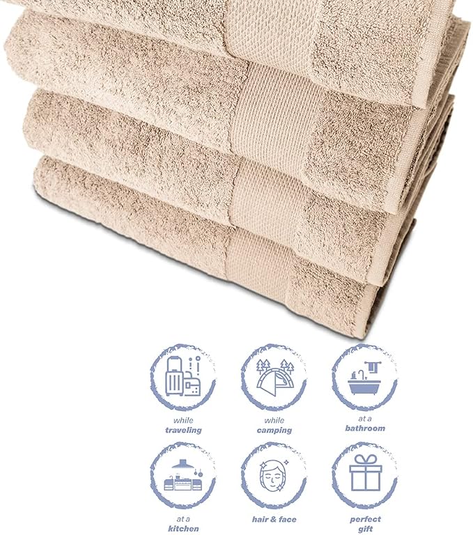 Hencely Premium Bath Towel Set of 4-28x 58 inches Soft Turkish Cotton Absorbent - Image 6