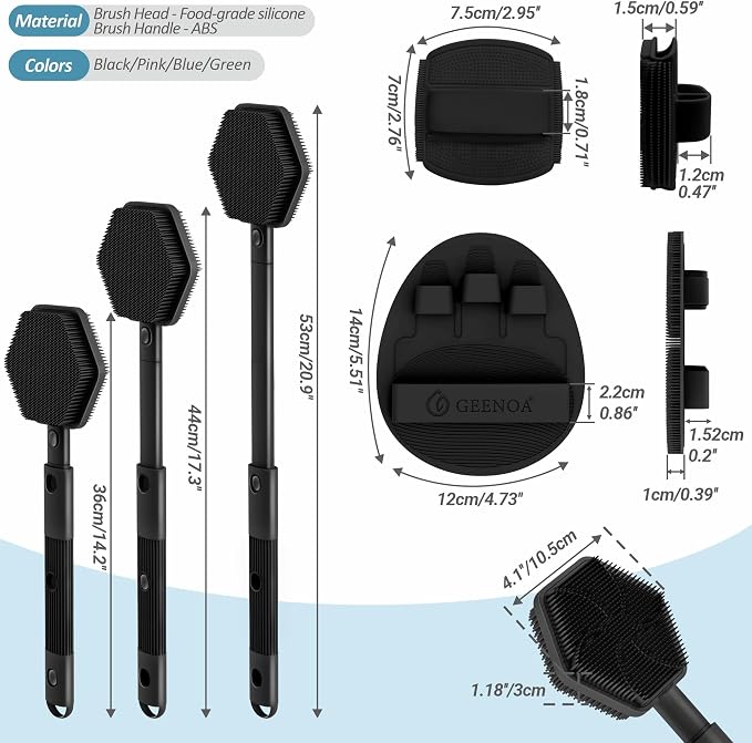 Silicone Back/Face Scrubber & Bath Glove Set 3PCS, Extendable Back Scrubber - Image 2