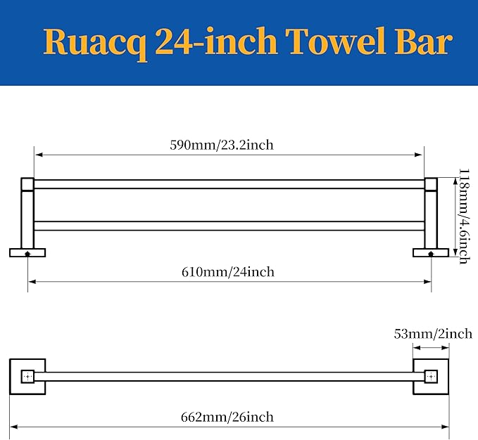 RUACQ Double Towel Bar, 24 Inch Bath Towel Rack - Image 6