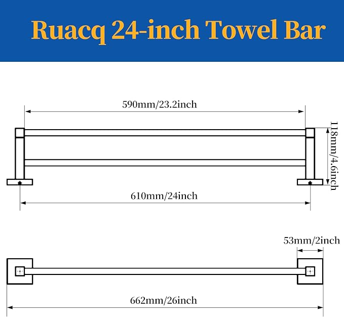 RUACQ Double Towel Bar, 24 Inch Bath Towel Rack - Image 6