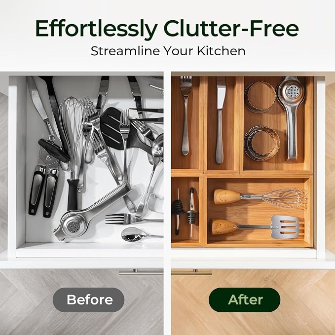 6-Piece Bamboo Drawer Organizer Set, 2.2" Deep Multi-Use Organizers - Image 7
