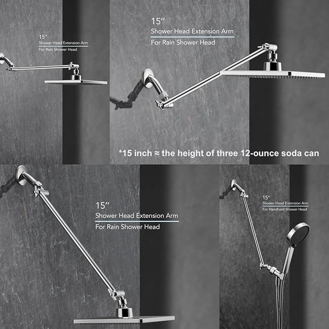 15 Inch Extra Long Adjustable Shower Head Extension Arm - Image 3