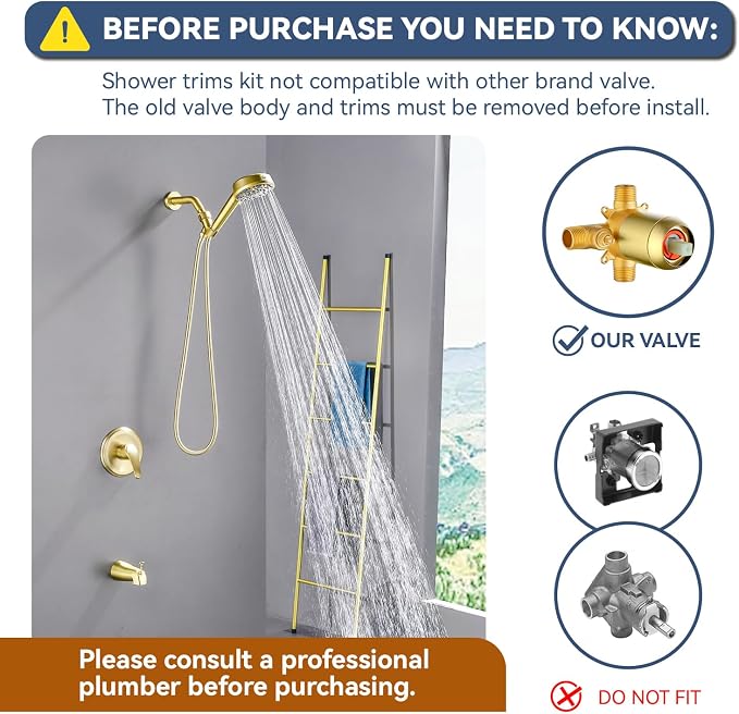 Brushed Gold Shower Faucet Set - Image 2