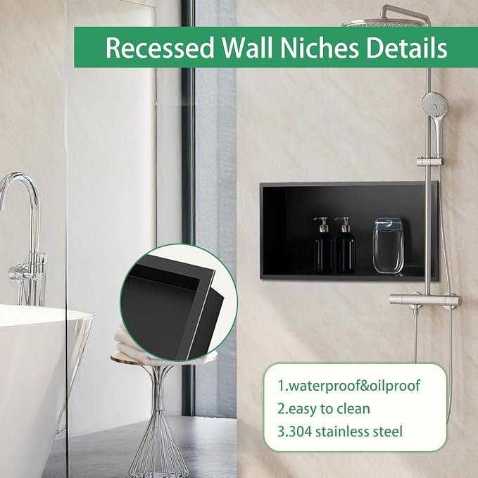 SaniteModar Shower Niche, Stainless Steel Shower Niche 12" X 24" No Tile Needed - Image 4