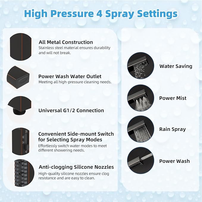 Hibbent All Metal CUPC Certified 8'' Rain Shower Head, Dual Shower Head Combo - Image 5
