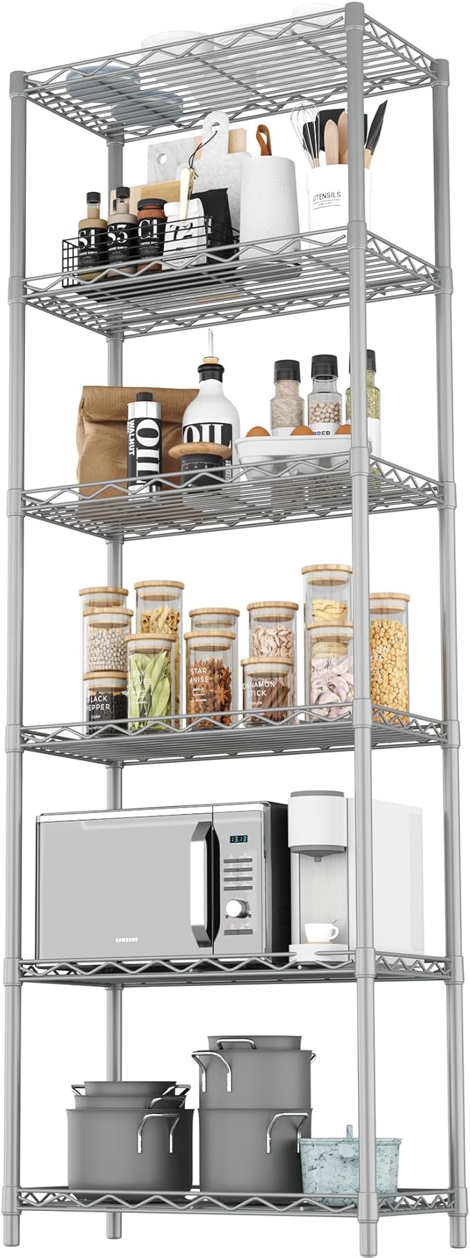 HOMEFORT 6-Tier Wire Shelving, 6 Shelves Unit Metal Storage Rack, Closet Shelves - Image 7