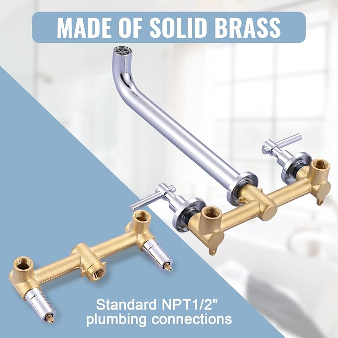 Wall Mount Tub Filler Tub Faucet High Flow Bathtub Faucets Two Handles Solid - Image 5