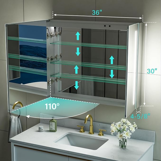 WELLFOR 36" X 30" LED Medicine Cabinet - Image 2