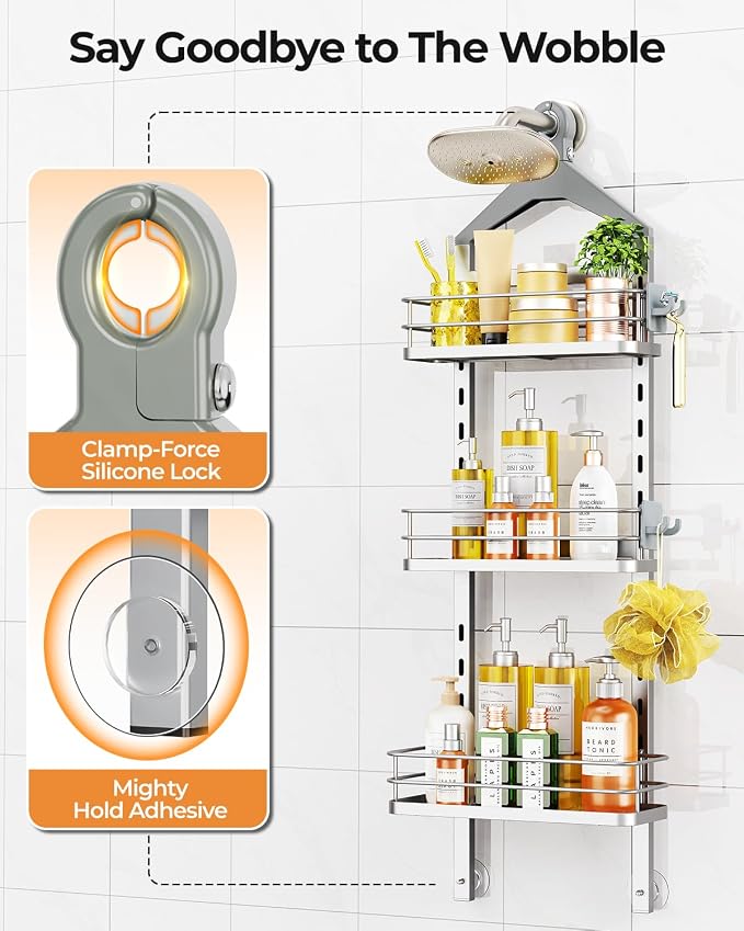 ODesign 3 Tier Height-Adjustable Shower Caddy Hanging Anti-Swing-Over The - Image 5