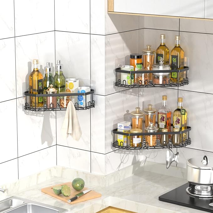 STEUGO Corner Shower Caddy, 3 Pack Adhesive Shower Corner Organizer Shelves - Image 6