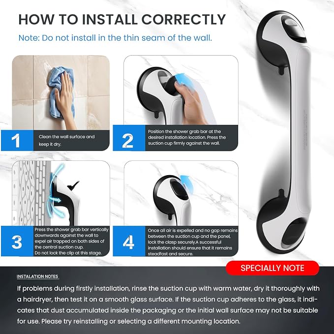 2 Pack 16 Inch Grab Bars for Bathtubs and Showers for Seniors, Heavy Duty - Image 5