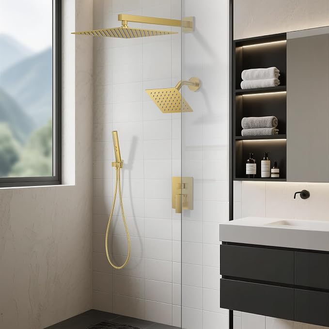 Shower Faucet Set, Wall Mounted Rainfall Shower System 12"+ 6" Dual Shower Head - Image 9