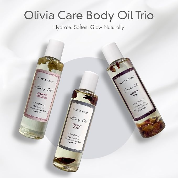 Olivia Care 3 Pack Body Oils: Apricot Fig, French Rose, Jasmine Gardenia - Image 3