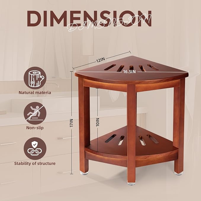 Corner Shower Bench with Shelf, 16.5" H Corner Shower Stool - Image 2