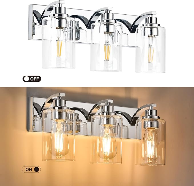 3-Light Bathroom Light Fixtures Modern Chrome Vanity Lights - Image 3