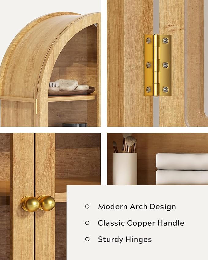 Small Arched Bathroom Wall Cabinet Modern Wooden Medicine Cabinet - Image 3