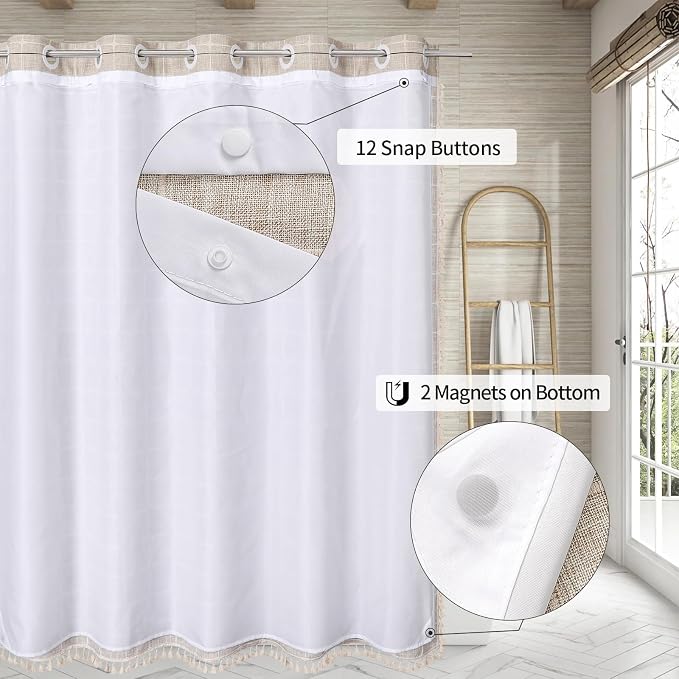 MitoVilla No Hooks Needed Boho Farmhouse Shower Curtain - Image 2