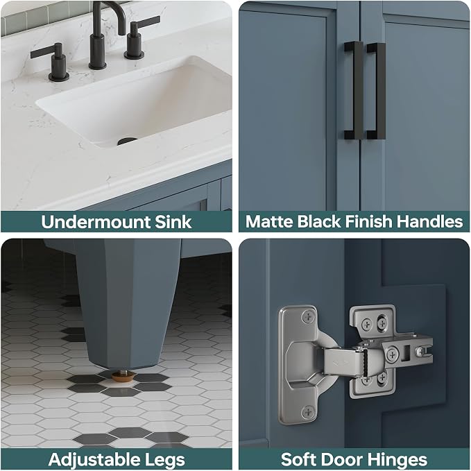 48 Inch Steel Blue Bathroom Vanity - Image 5