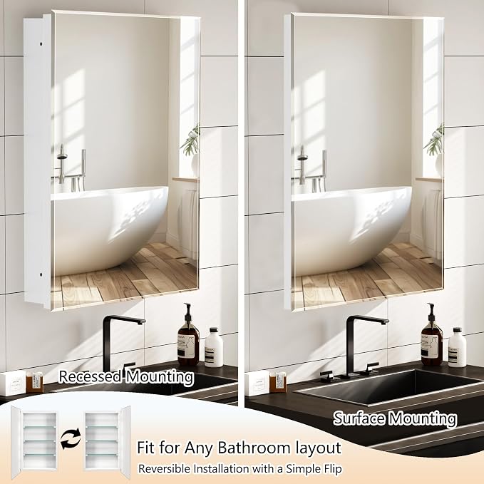Bathroom Medicine Cabinet with 24x36 in Rectangular Beveled Frameless Mirror - Image 5