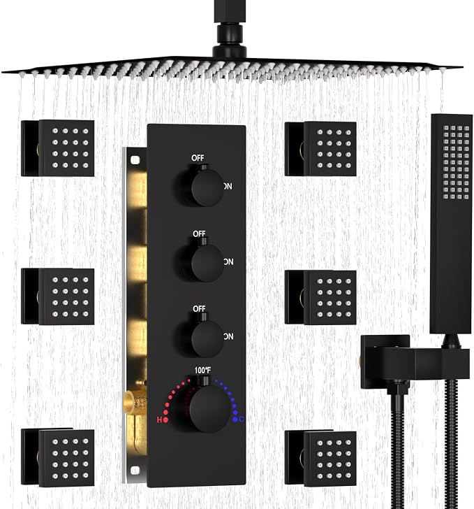 Enga Thermostatic Shower System 16 inch Rain Shower Head by Enga