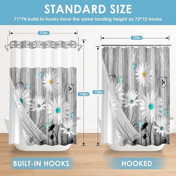 No Hook Flower Daisy Shower Curtain - Image 7