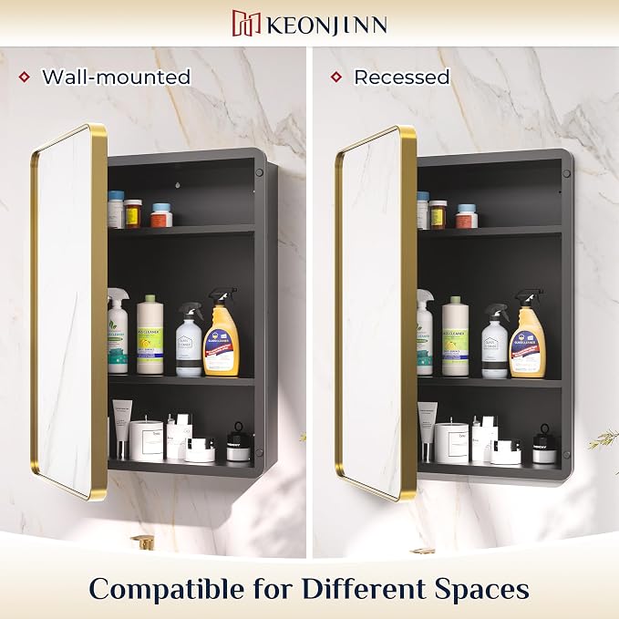 Keonjinn Gold Bathroom Medicine Cabinet - Image 6