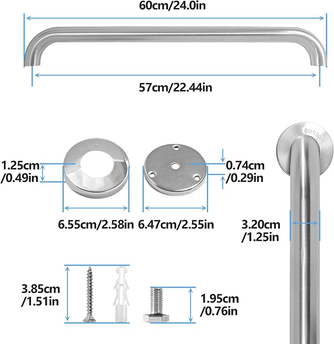 Shower Grab Bar, 2 Pack 24 Inch Brushed Nickel Bathroom Safety Bar, 1.25" - Image 2
