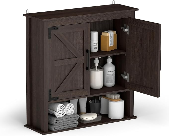 HollyHOME Bathroom Wall Cabinet, Farmhouse Barn Door Wood Medicine Cabinet - Image 6