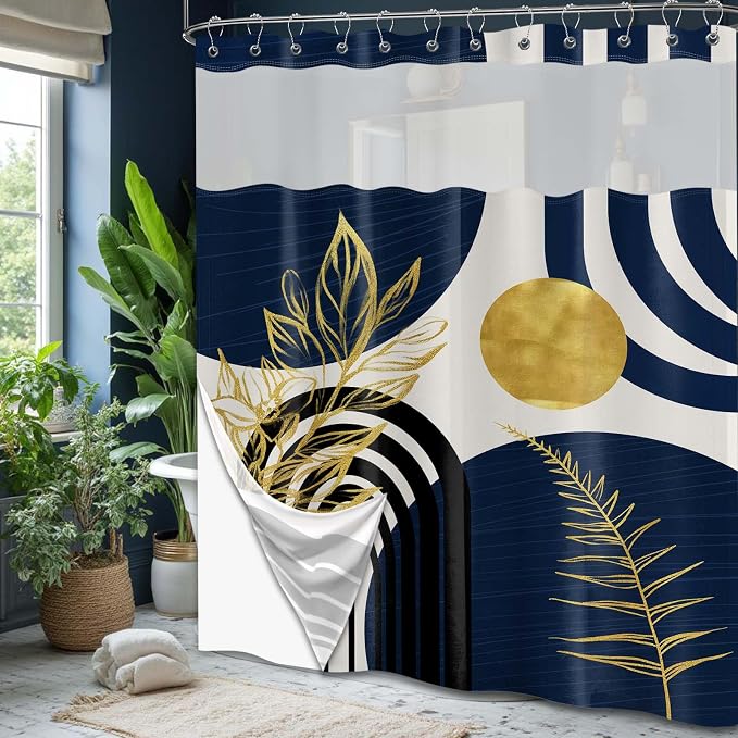 Navy Blue See Through Mesh Top Shower Curtain - Image 3