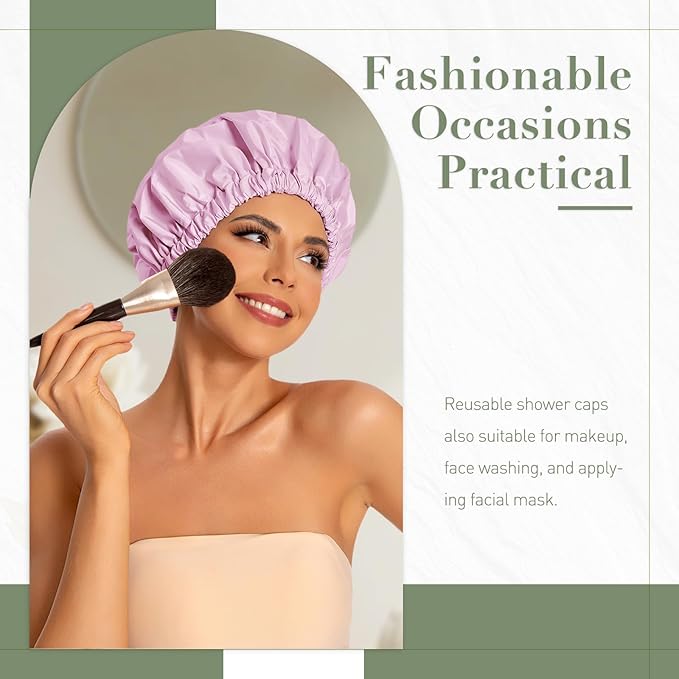 Reusable Shower Cap for Women, Large Waterproof Shower Essentials Bonnet - Image 2