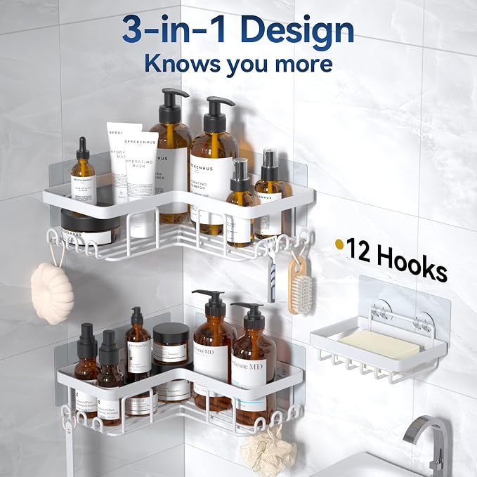 YASONIC Corner Adhesive Shower Caddy, - Image 5