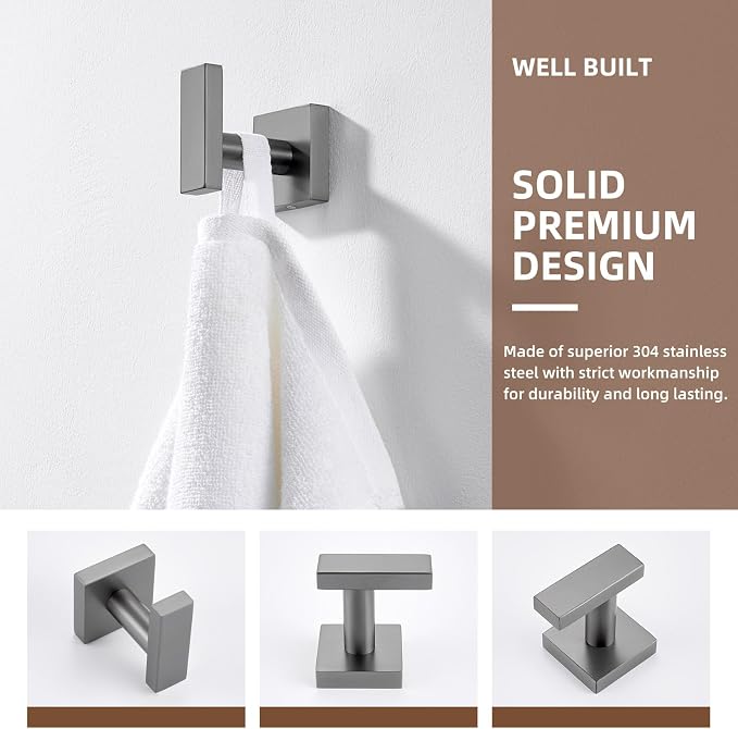 Angle Simple Square Towel Hook, SUS304 Stainless Steel Robe Coat Hook - Image 4