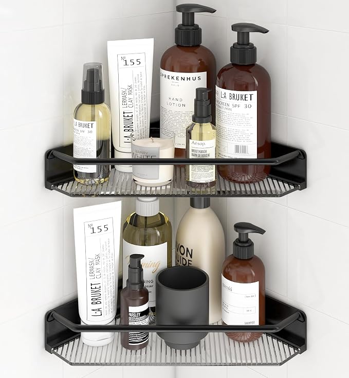 Corner Shower Caddy, 2 Pack Adhesive Bathroom Shelves，Acrylic Shower Shelf Rack by MEAJIO