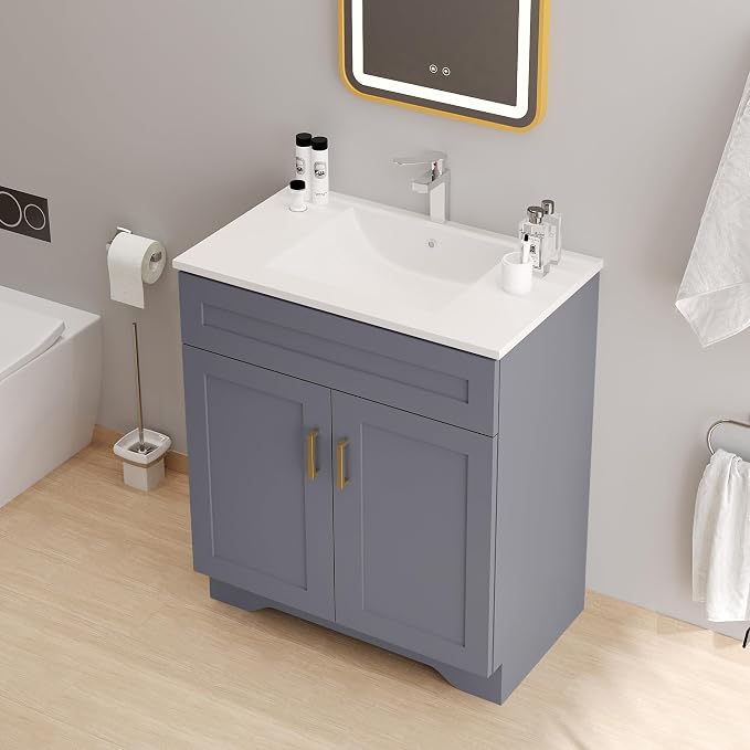 30 Inch Bathroom Vanity with Sink, Wooden Bathroom Sink Cabinet with Soft-Close - Image 3