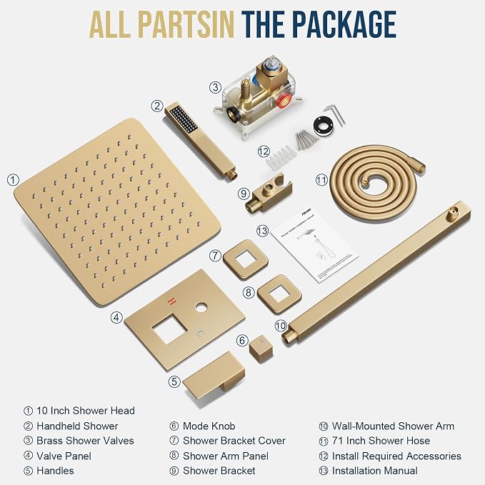 Gold Shower Faucet Set, Rainfall Shower System - Image 7