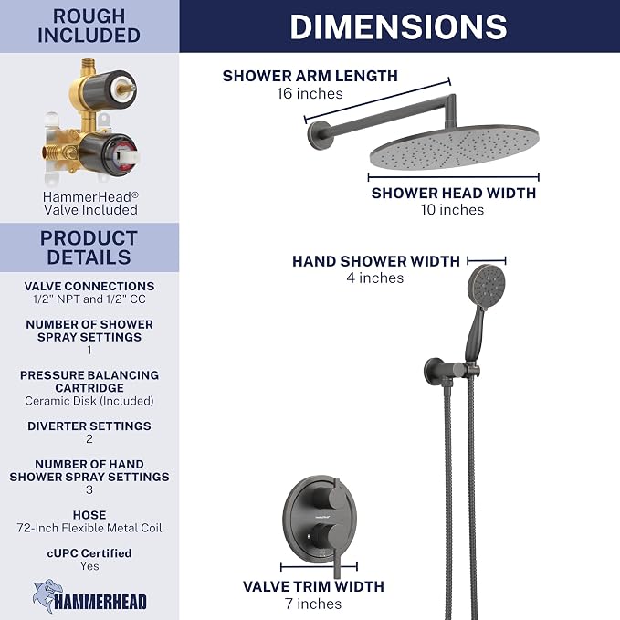 HammerHead Solid Metal Rain Shower System Set - Image 3