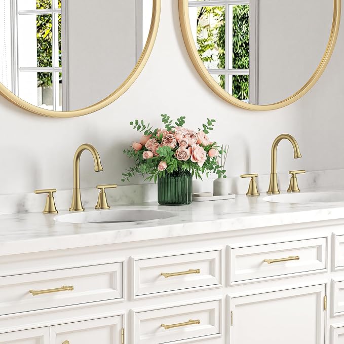 Bathroom Faucets for Sink 3 Hole, Hurran Brushed Gold Bathroom Sink Faucet - Image 9