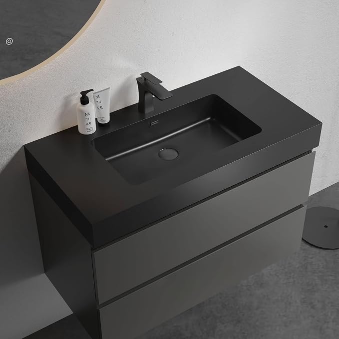 Alice 36 Inch Vanity with Overflow, Large Storage Wall Mounted Floating Vanity - Image 7