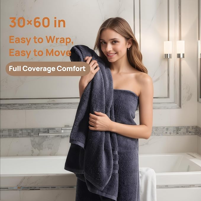 Cotton Bath Towel – Large 30x60 Inches, Thick & Absorbent Towel - Image 3